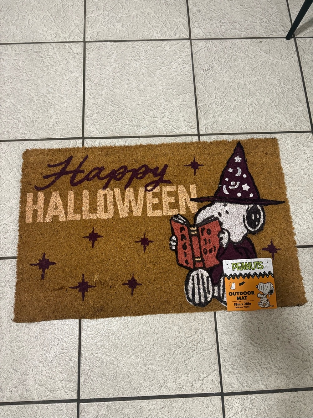 NWT Peanuts Snoopy Witch Magic Book Happy Halloween Outdoor Doormat 18x28
